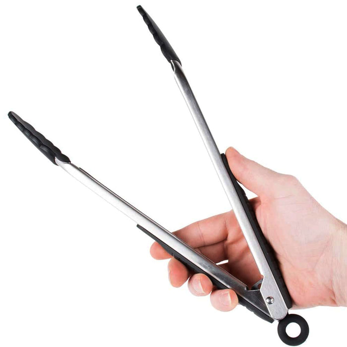 1 Pc Multi Purpose Silicone Metal Kitchen Tongs Food Serving Grill Cooking 12"