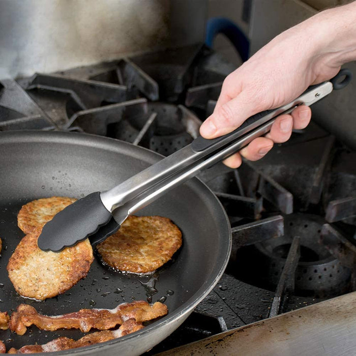 1 Pc Multi Purpose Silicone Metal Kitchen Tongs Food Serving Grill Cooking 12"