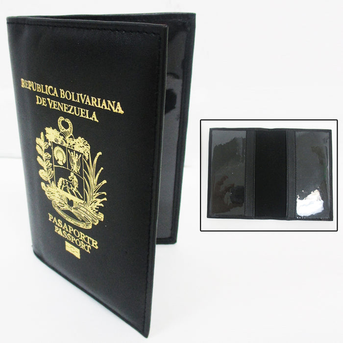 Venezuela Genuine Leather Passport Cover Holder Black Wallet Case Card Protector