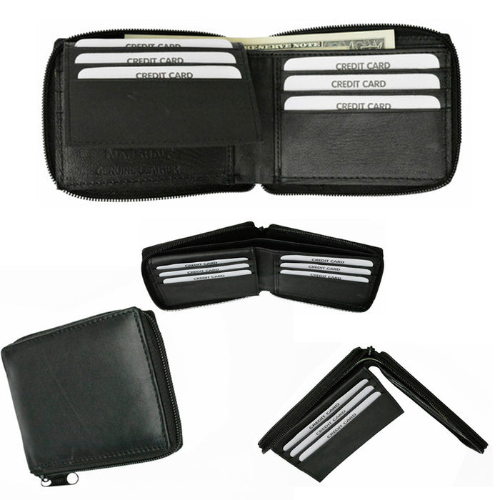 Men's Leather RFID Blocking Stylish Wallet Multi-Card High Capacity Bifold Black