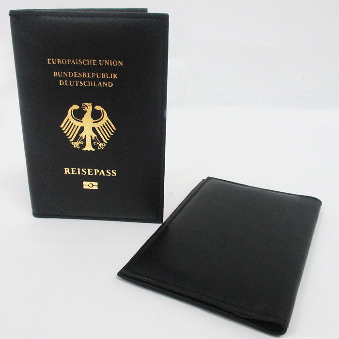 Deutschland German Leather Passport Cover Holder Black Case Card Protector New