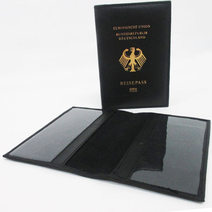 Deutschland German Leather Passport Cover Holder Black Case Card Protector New