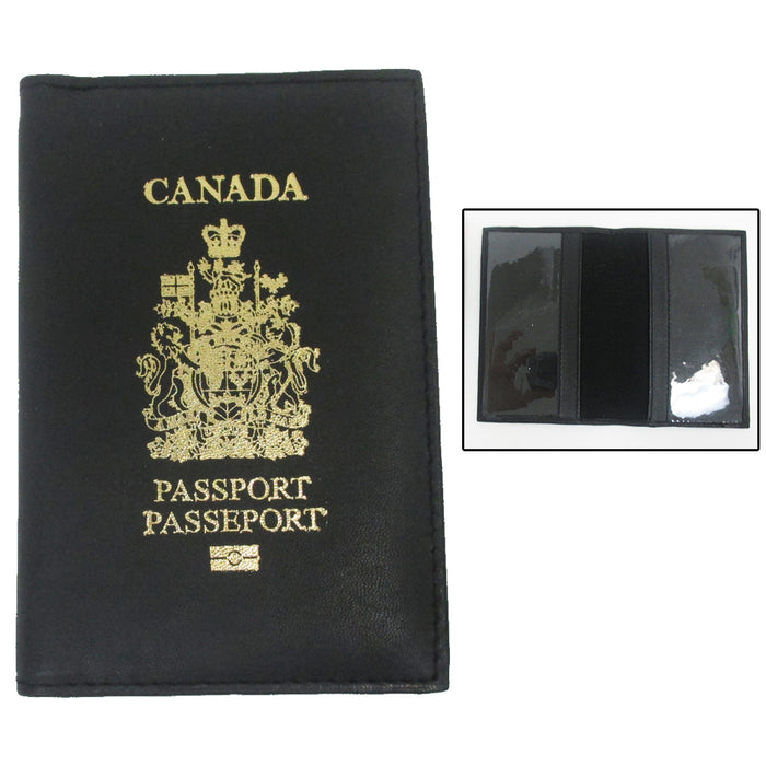 Canada Genuine Leather Passport Cover Holder Black Wallet Case Card Protector