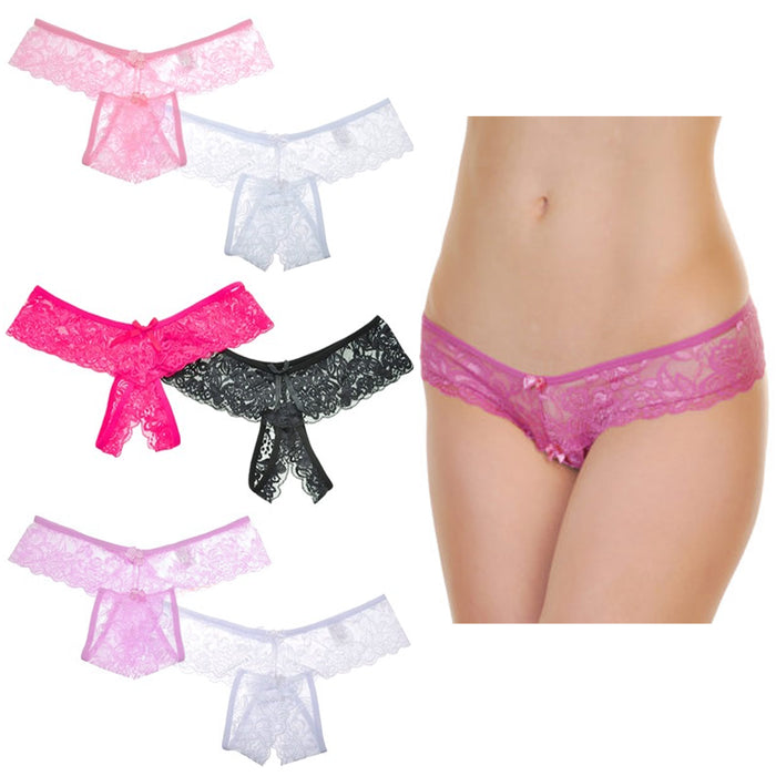 2pc Women Sexy Lace Crotchless Thongs Panties Underwear Lingerie G-String Medium