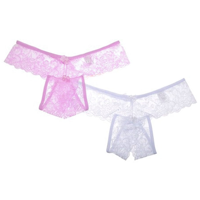 2pc Women Sexy Lace Crotchless Thongs Panties Underwear Lingerie G-String Medium