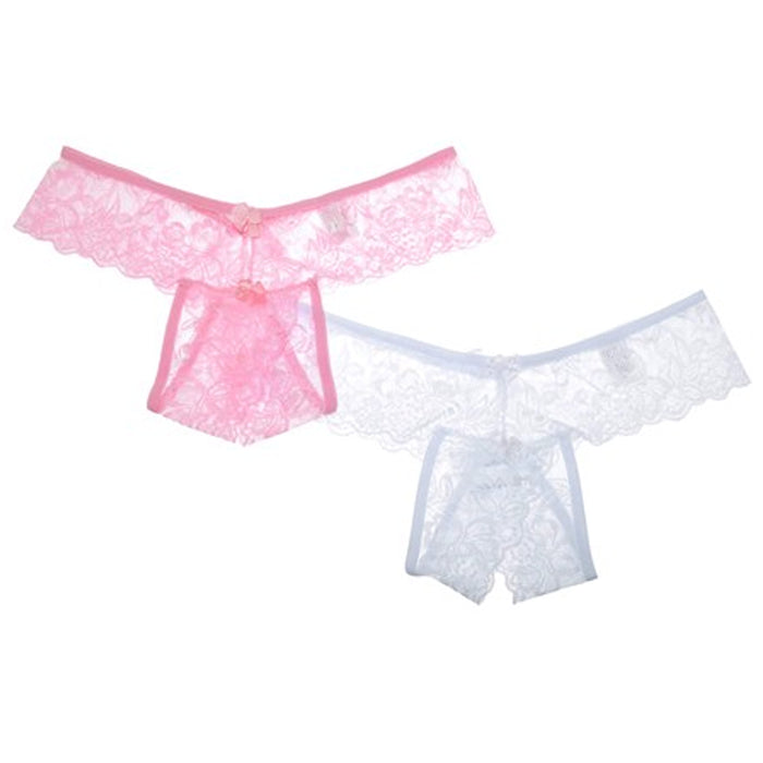 2pc Women Sexy Lace Crotchless Thongs Panties Underwear Lingerie G-String Medium