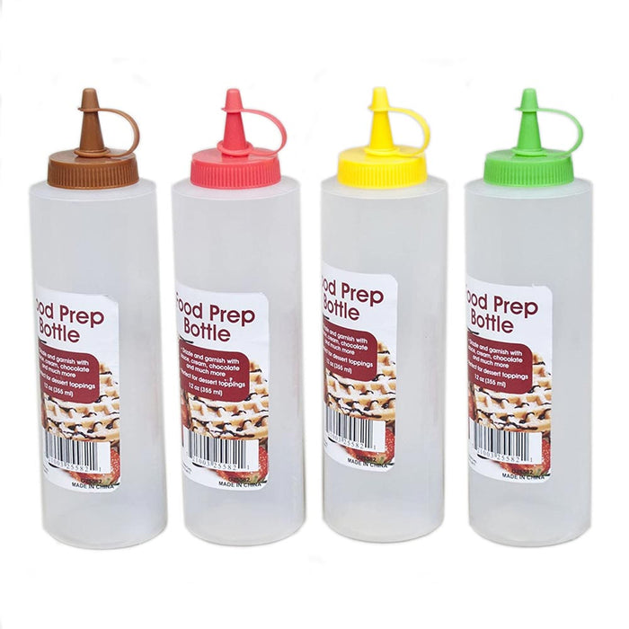 4PC Clear Squeeze Bottles 12 oz Condiment Ketchup Mustard Oil Squirt Mayo Food
