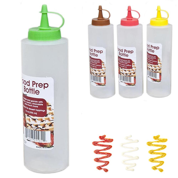 4PC Clear Squeeze Bottles 12 oz Condiment Ketchup Mustard Oil Squirt Mayo Food