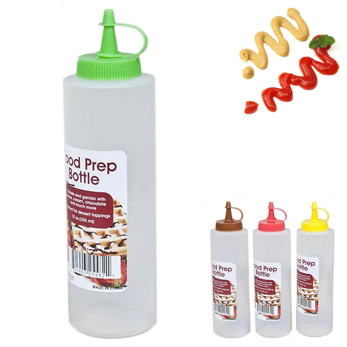 4PC Clear Squeeze Bottles 12 oz Condiment Ketchup Mustard Oil Squirt Mayo Food