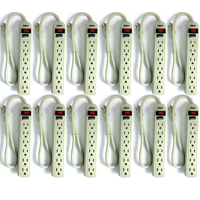 12 Power Strip 6 Plug Outlet Extension Cord Surge Protection 1.5ft 90 Joules UL