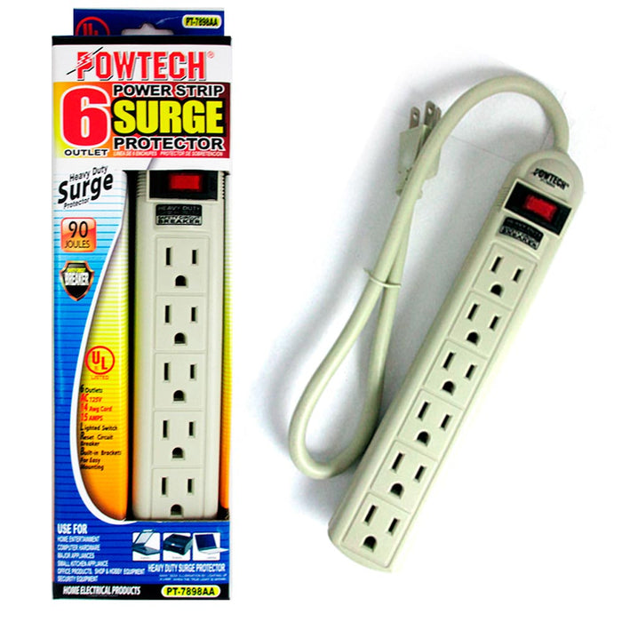 24 Power Strip 6 Plug Outlet Extension Cord Surge Protection 1.5ft 90 Joules UL