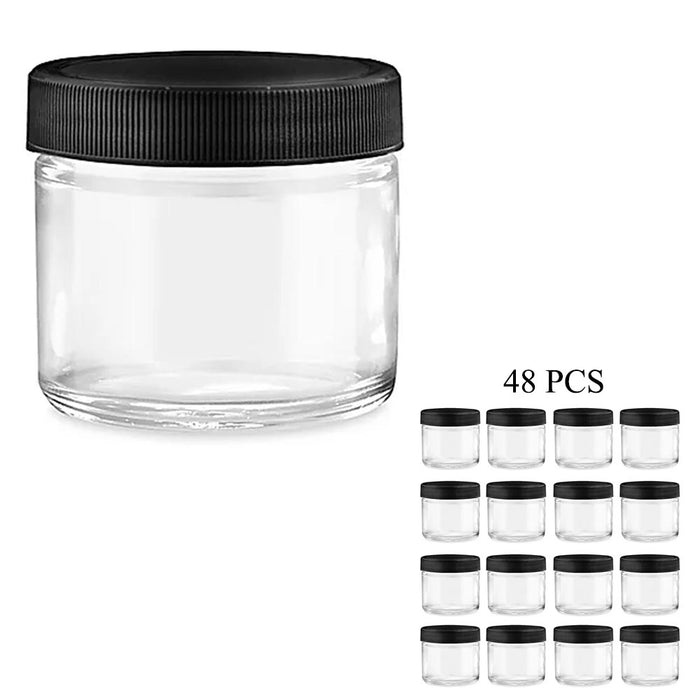 48 PET Clear Plastic Jars 2 Oz With Lids Empty Slime Container Food Cream Jars