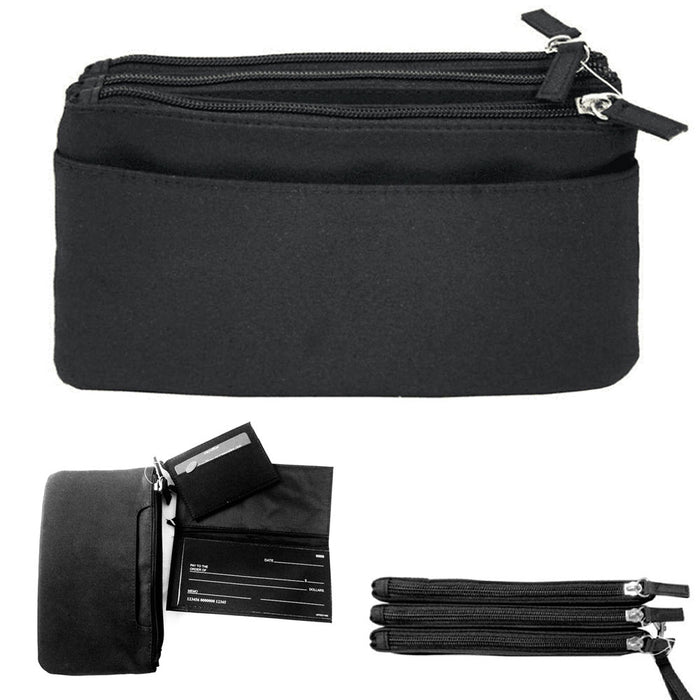 New Purse Bag Organizer Insert Zippered Tote Multi Pocket Check Card Holder Tidy