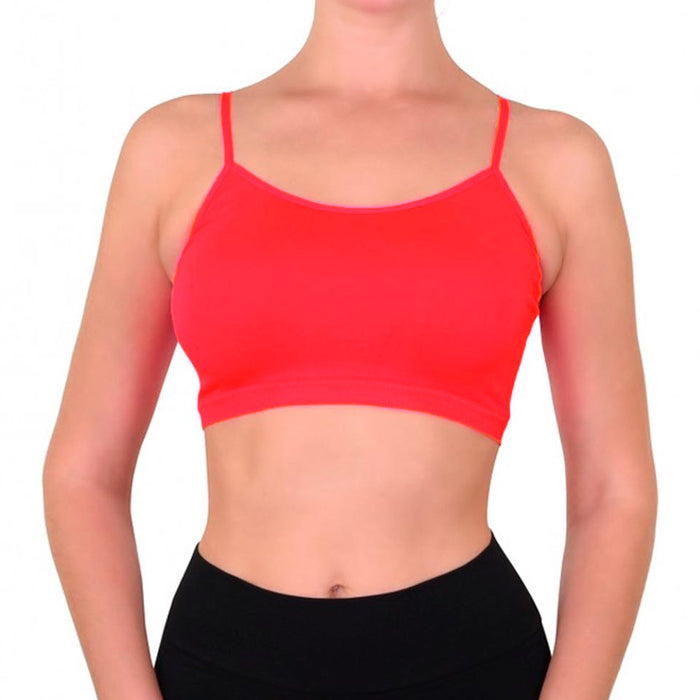 Seamless Cami Bra Crop Top Spaghetti Straps Tank Camisole Sports Yoga Gym Red