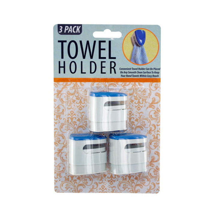 3 Towel Holders Clear Push In Grip Kitchen Cloth Self Adhesive Bar Bathroom New