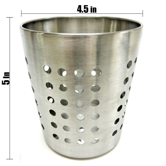 Sturdy Utensil Holder Stainless Steel Kitchen Home Office Dia 4.5" Cutlery Caddy