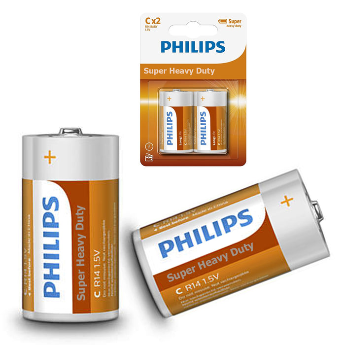 Pack 24 Philips C Battery R14 1.5V Batteries Exp 2022 Clock Remote Alarm Lot New
