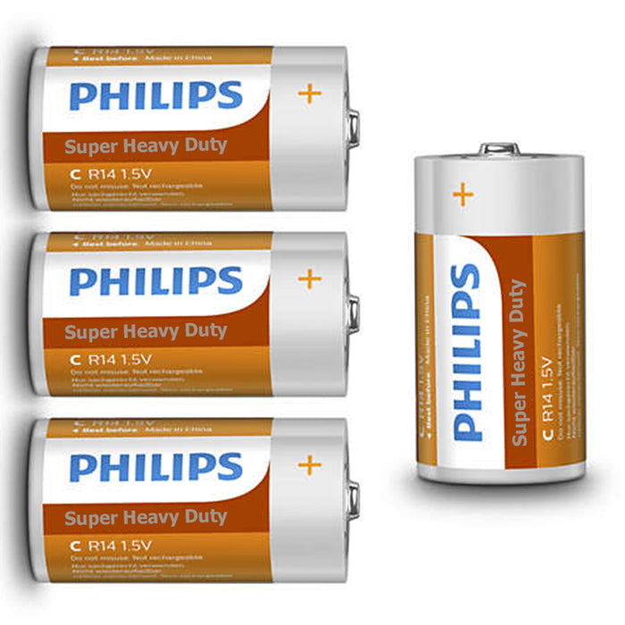 8 Size C Philips Super Heavy Duty Battery 4 Packs x 2 Batteries R14 1.5V