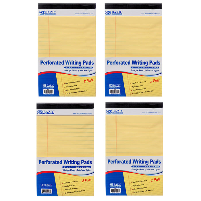 8x Legal Note Pads Perforated Ruled Writing 5" x 8" Canary Yellow 50 Sheets Each