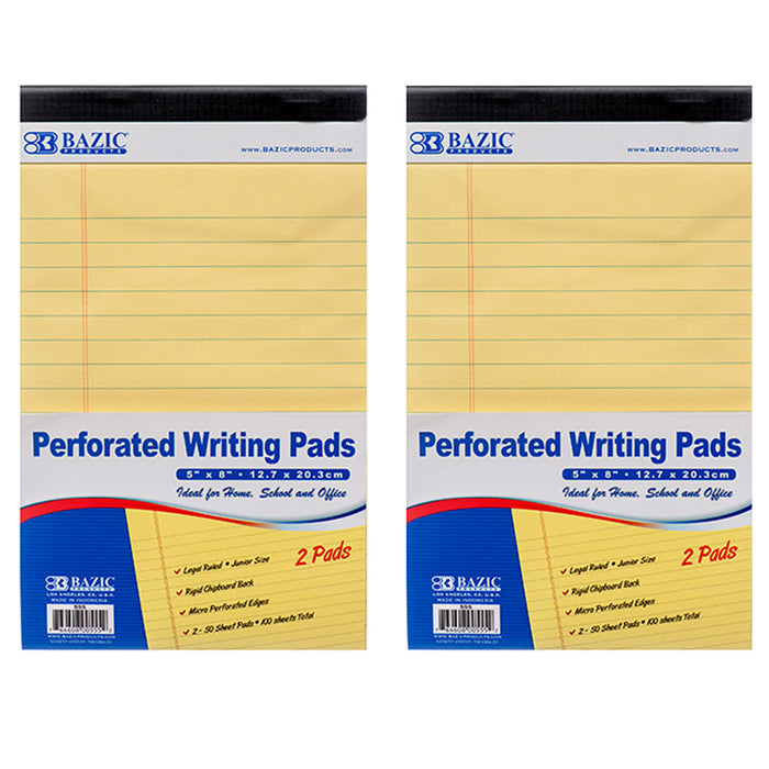 4x Legal Note Pads Perforated Ruled Writing 5" x 8" Canary Yellow 50 Sheets Each