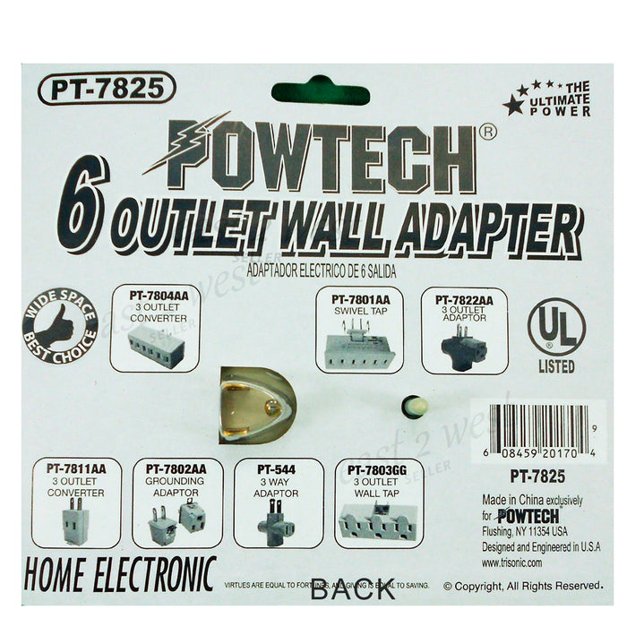 2 Pc Adapter Charging Station Plugs 6 Outlet Power Strip Wall Tap Socket Wide
