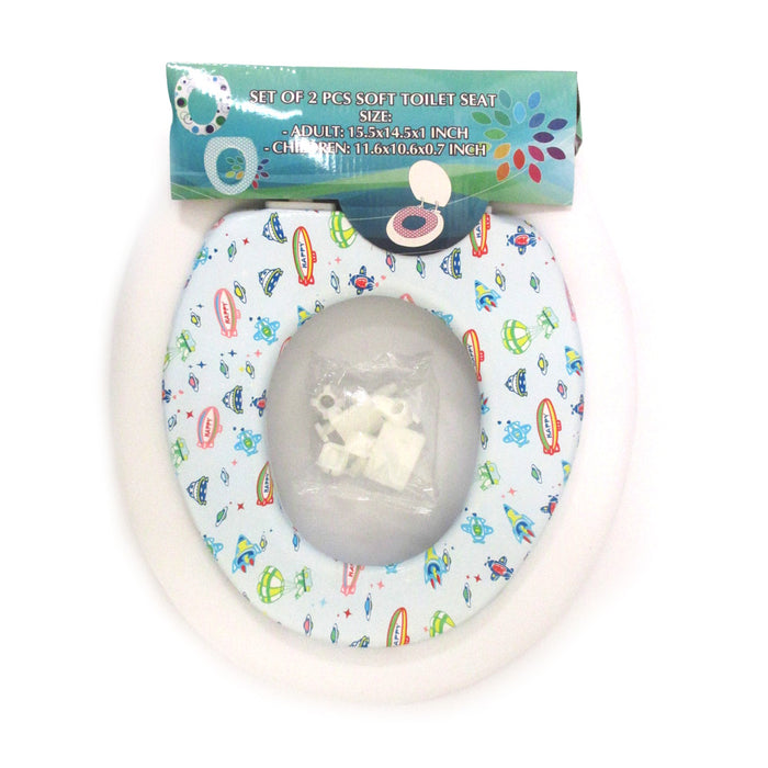 2 in 1 Toilet Seat with Soft Cushion Adults Children Elongated Shape Universal