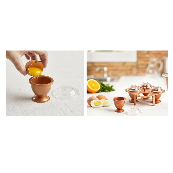 5pc Set Copper Egg Poacher Maker Non-Stick Cup Boiler Saucepan Cookware with Lid