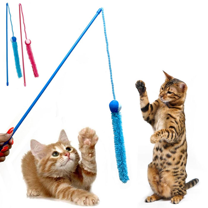 2 Interactive Cat Feather Teaser Toy Wand Tassel String Kitten Exerciser Playing