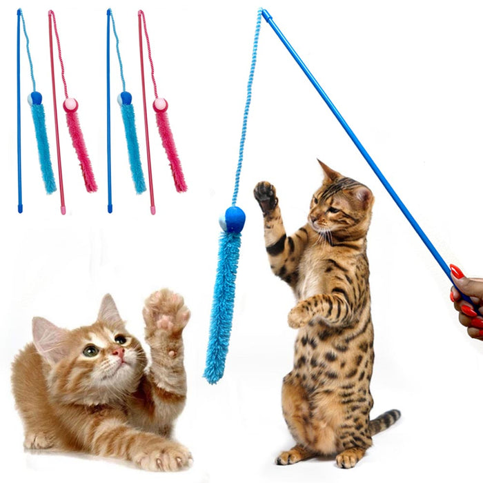 4PC Interactive Cat Ball Teaser Wand Exerciser Playing Toys Tassel String Kitten