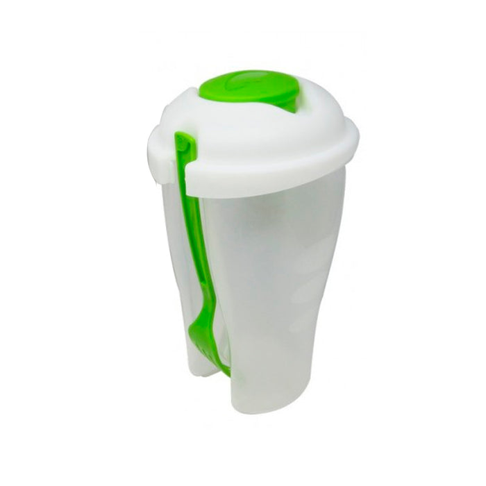 4 Salad Cup Container Serving Shaker Dressing Storage Fork Fruit Food on The Go, Green