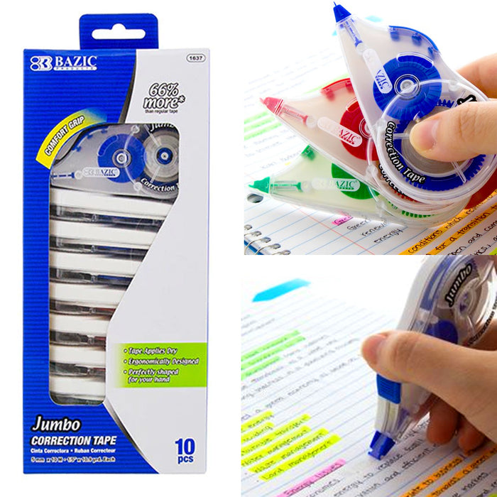 10pc Jumbo Correction Tape Student White Out Roller School Supply Stat —  AllTopBargains