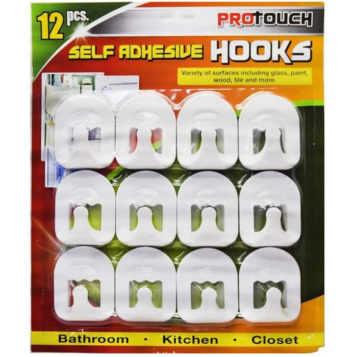 12 Pc Adhesive Hook Holder Plastic Hanger White Kitchen Bathroom Stick On Wall