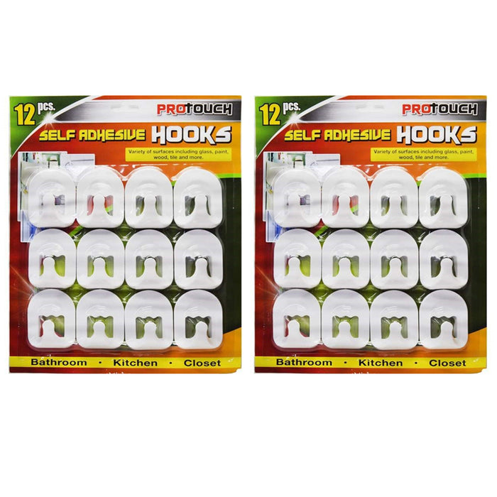 24 Pc Adhesive Hook Holder Plastic Hanger White Kitchen Bathroom Stick On Wall