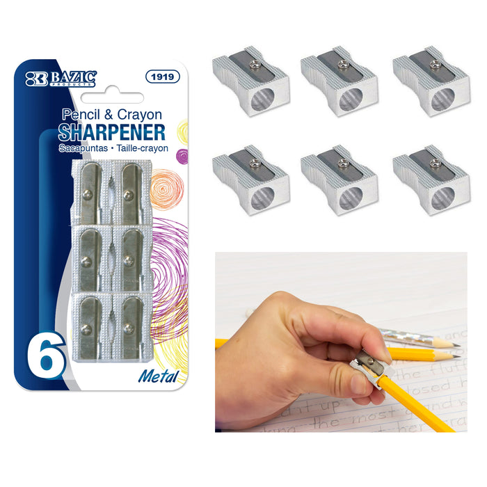 6 PC Metal Pencil Sharpener Single Hole Crayon School Supplies Office Art Kids
