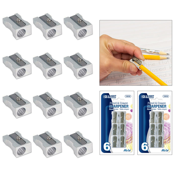 12 Pc Metal Pencil Sharpener Single Hole Crayon School Supplies Office Art Kids