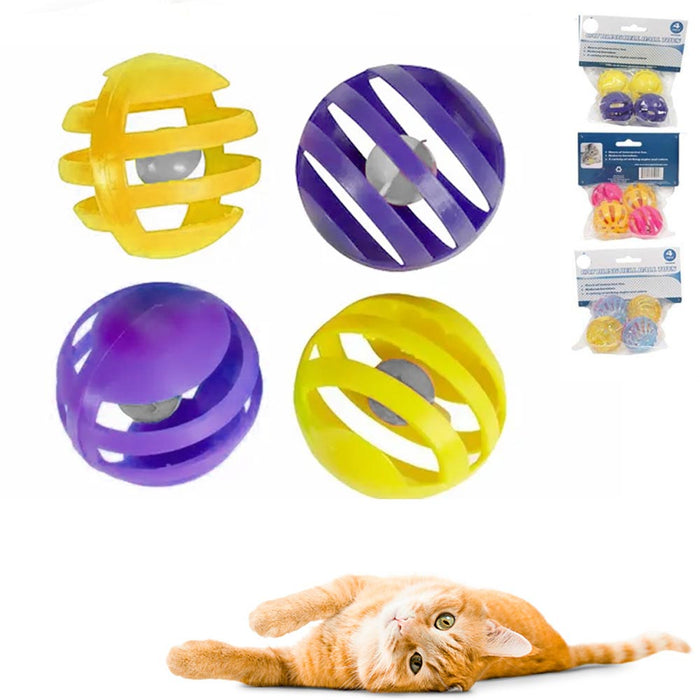 4PC Cat Toy Balls Plastic Jingle Bell Kitten Exercise Play Chase Rattle Colorful