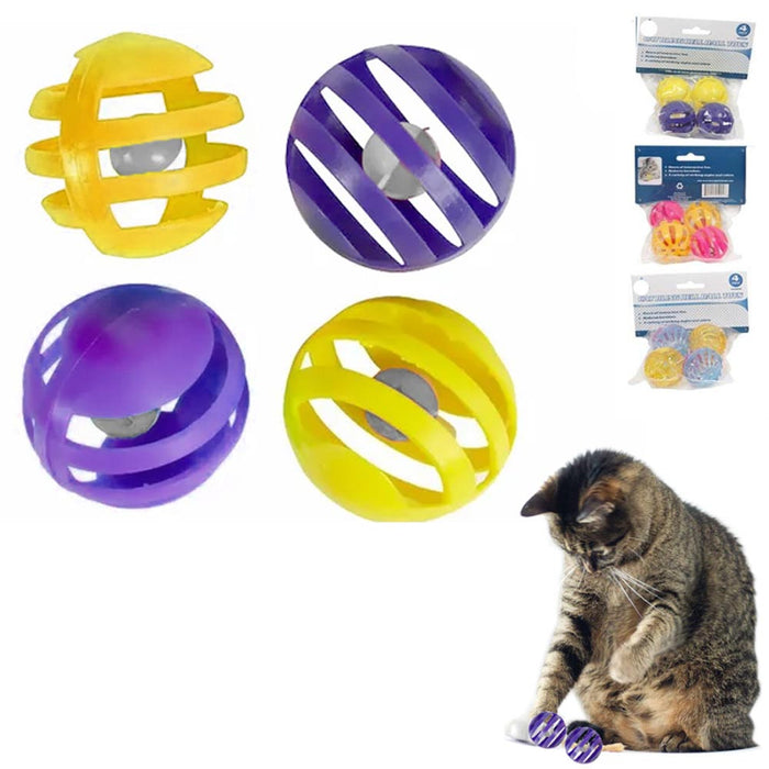 4PC Cat Toy Balls Plastic Jingle Bell Kitten Exercise Play Chase Rattle Colorful