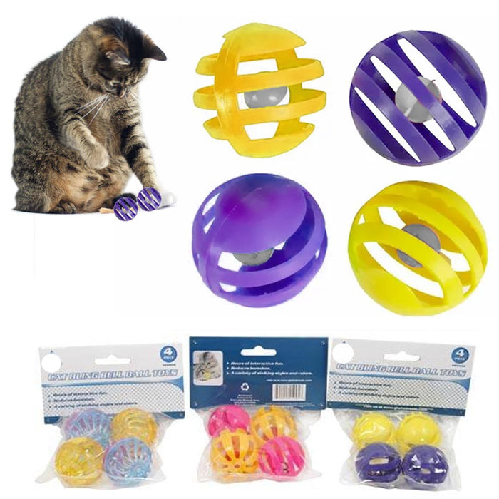 4PC Cat Toy Balls Plastic Jingle Bell Kitten Exercise Play Chase Rattle Colorful