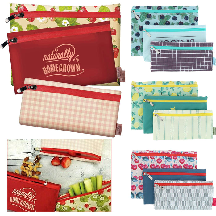 6 Pc Zippered Storage Bags Reusable Fabric Fresh Snack Veggie Fruit Food Savers