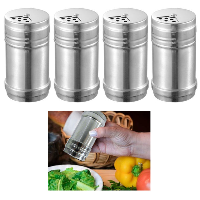 4 Pc Metal Salt and Pepper Shakers Stainless Steel Shaker Set Spice Containers