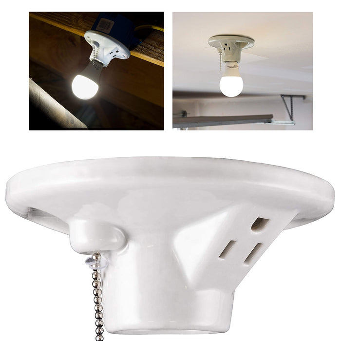 1 Porcelain Ceiling Lamp Holder With Socket Pull Chain Bulb Mount Light Fixture