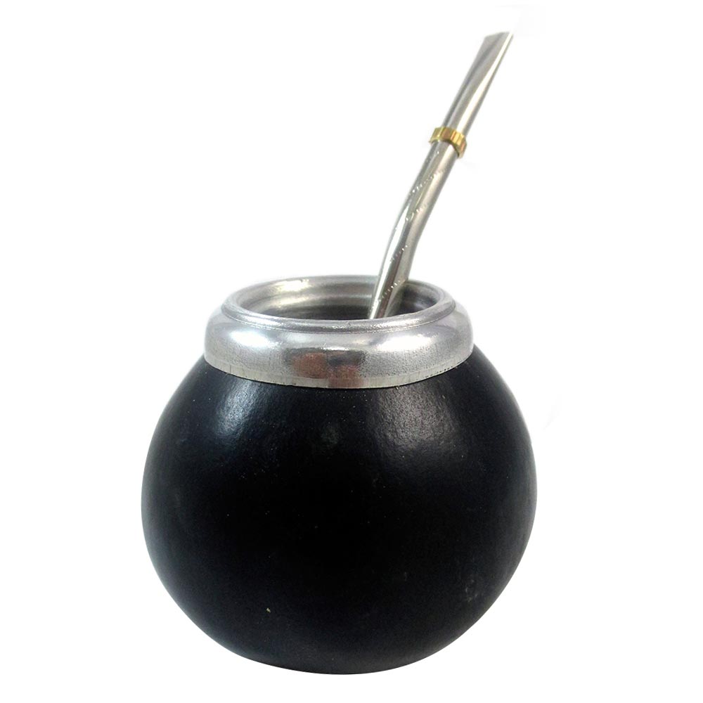 Yerba Mate Natural Gourd/Tea Cup Set Argentinian Flag/Argentina, Includes 2  Bombillas (Yerba Mate Straws) & Cleaning Brush, Stainless Steel