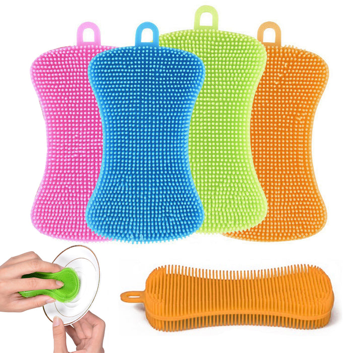 4 Pc Silicone Kitchen Dishwashing Sponge Multipurpose Sponges Non-Stick Cleaning