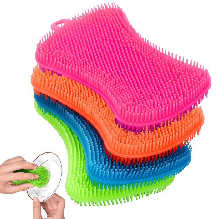 4 Silicone Sponge Dish Washing Scrubber Smart Kitchen Gadgets Brush Sponge Clean