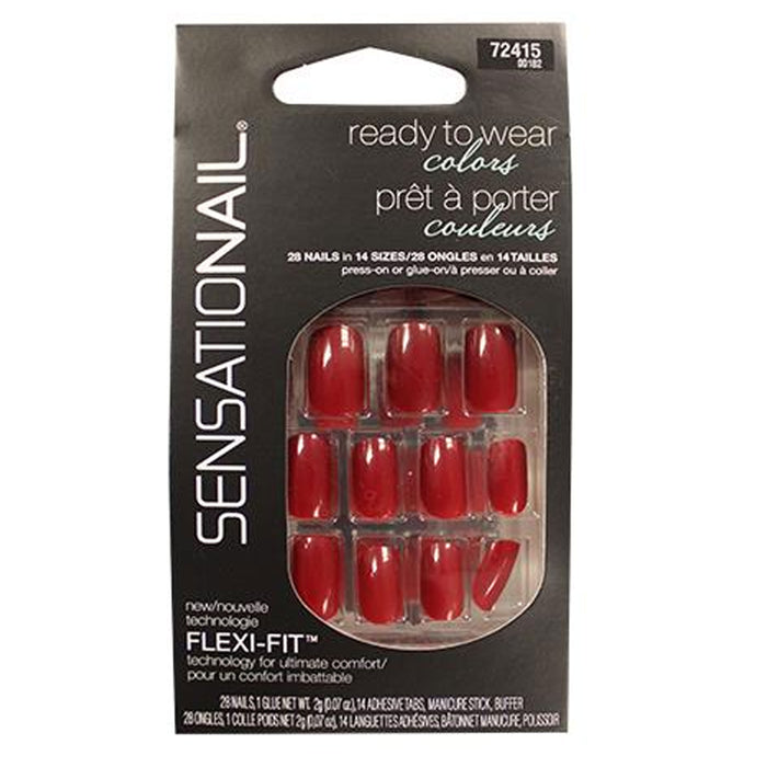 28 Ct Press On Nail Set Burgundy Dark Red Design Adhesive Easy Manicure Women