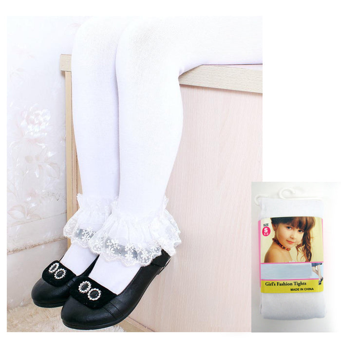 6 Girls Kids Toddlers Dress Stockings Footed Tights Pantyhose Dance White Small