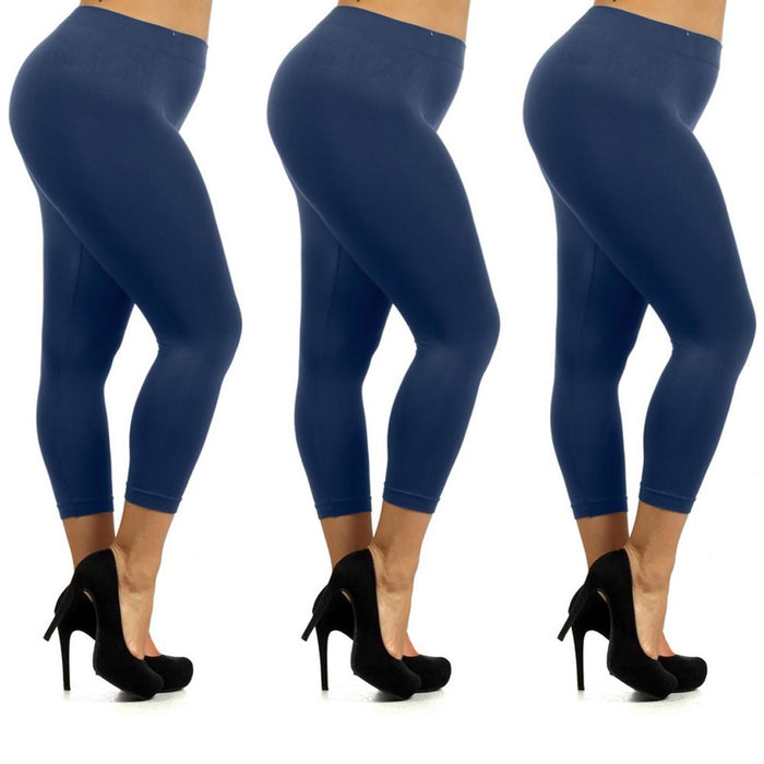 3 Pc Women Leggings Plus Size Stretch Capri Soft High Waisted
