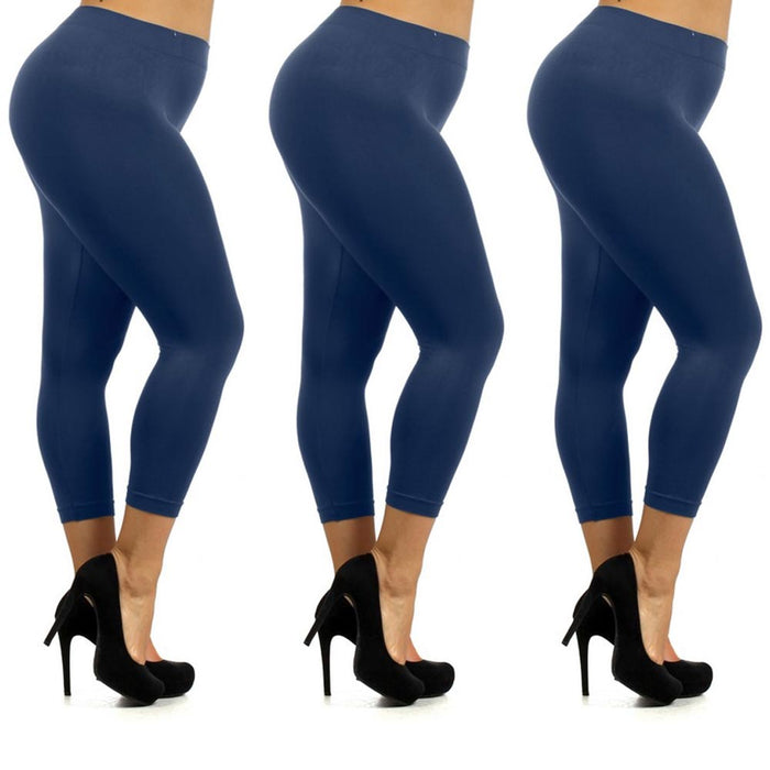 3 Pc Women Leggings Plus Size Stretch Capri Soft High Waisted Tummy Control Yoga