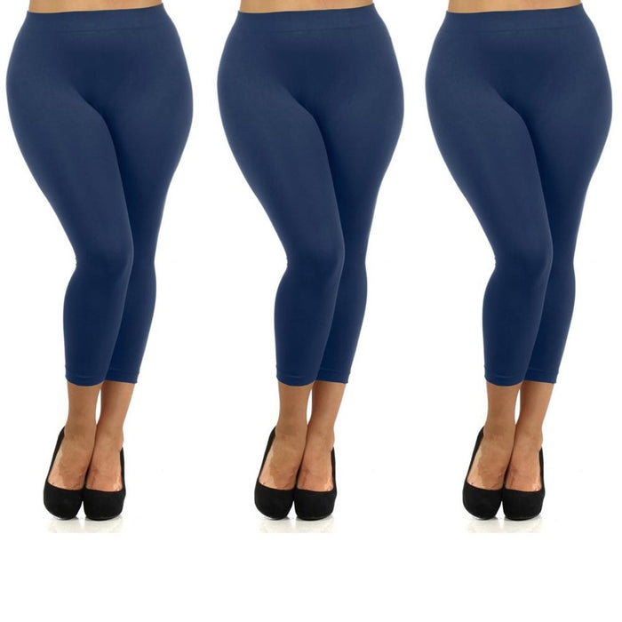 3 Pc Women Leggings Plus Size Stretch Capri Soft High Waisted Tummy Control Yoga