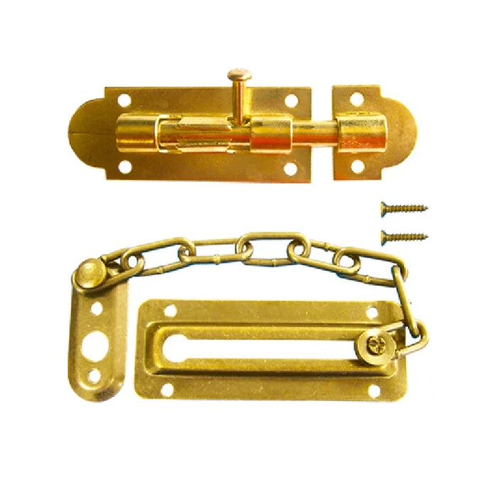 2 Pc Gold Door Guard Bolt Set Chain Latch Slide Lock Home Security Hardware